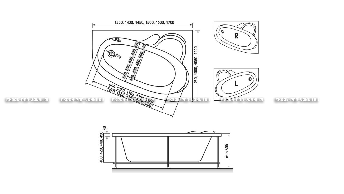 Акриловая ванна Relisan Ariadna 160x105 – купить по цене 24950 руб. в интернет-магазине в городе Екатеринбург картинка 10