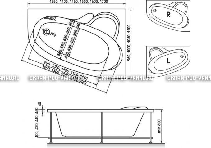 Акриловая ванна Relisan Ariadna 160x105 – купить по цене 24950 руб. в интернет-магазине в городе Екатеринбург картинка 3