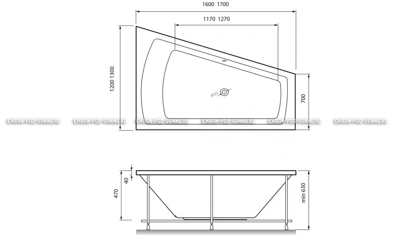 Акриловая ванна Vayer Trinitiy 170x130 – купить по цене 32590 руб. в интернет-магазине в городе Екатеринбург картинка 13