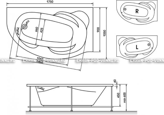 Акриловая ванна Relisan Liliya 175x90 – купить по цене 24570 руб. в интернет-магазине в городе Екатеринбург картинка 3