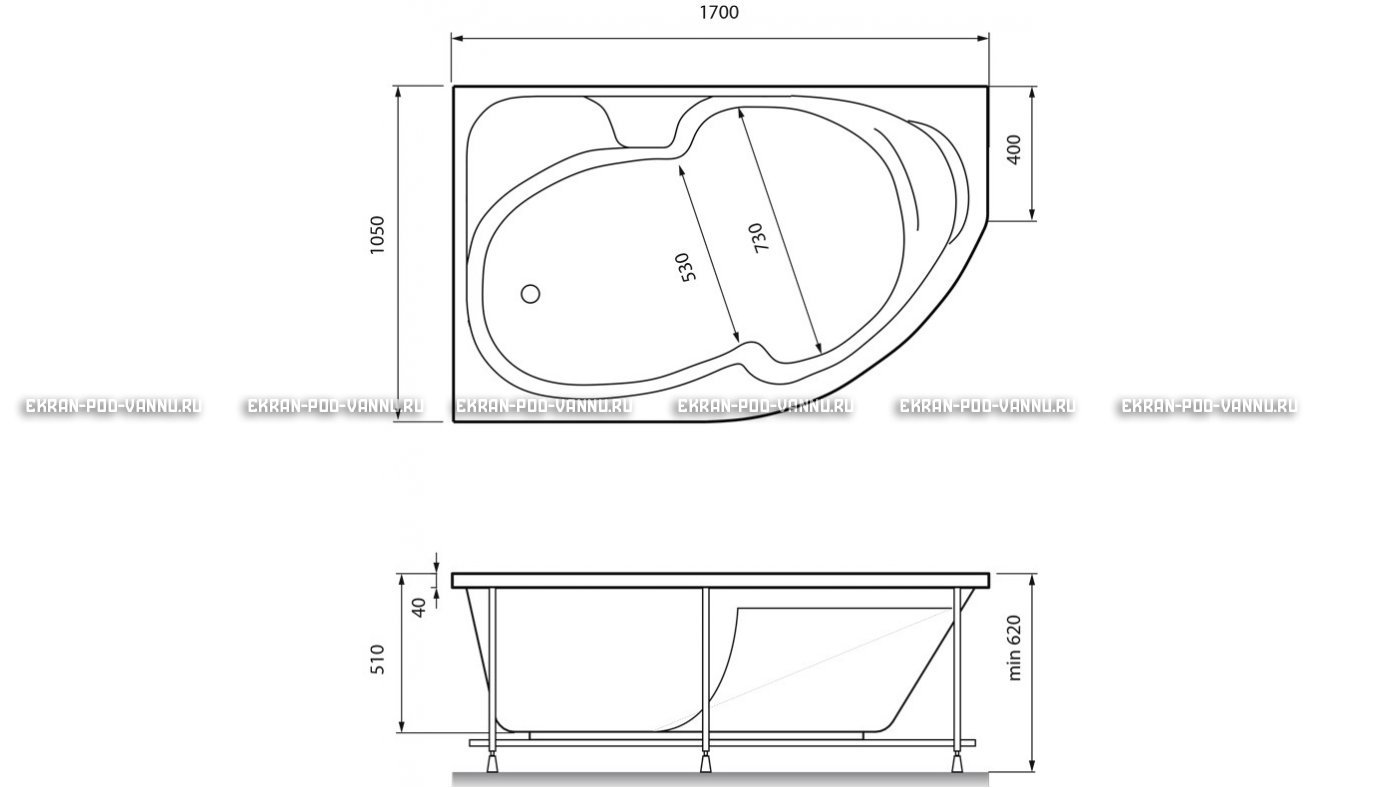 Акриловая ванна Relisan Sofi 170x105 – купить по цене 23480 руб. в интернет-магазине в городе Екатеринбург картинка 13