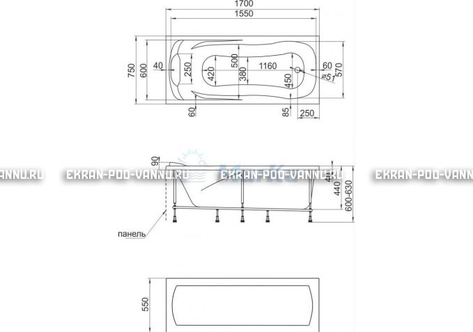 Акриловая ванна 1MarKa Calypso 170x75 – купить по цене 13950 руб. в интернет-магазине в городе Екатеринбург картинка 7