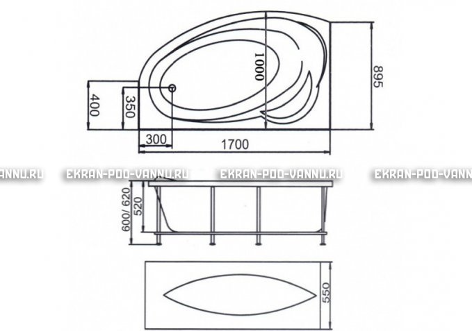 Акриловая ванна 1MarKa Julianna 170x100 – купить по цене 21320 руб. в интернет-магазине в городе Екатеринбург картинка 3