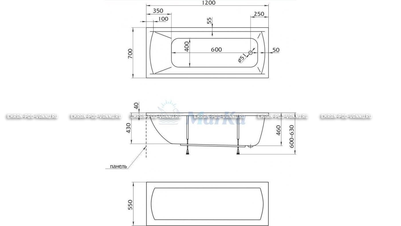 Акриловая ванна 1MarKa Modern 120x70 – купить по цене 7600 руб. в интернет-магазине в городе Екатеринбург картинка 13