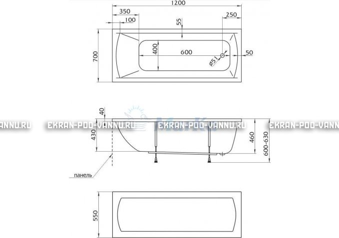 Акриловая ванна 1MarKa Modern 120x70 – купить по цене 7600 руб. в интернет-магазине в городе Екатеринбург картинка 4