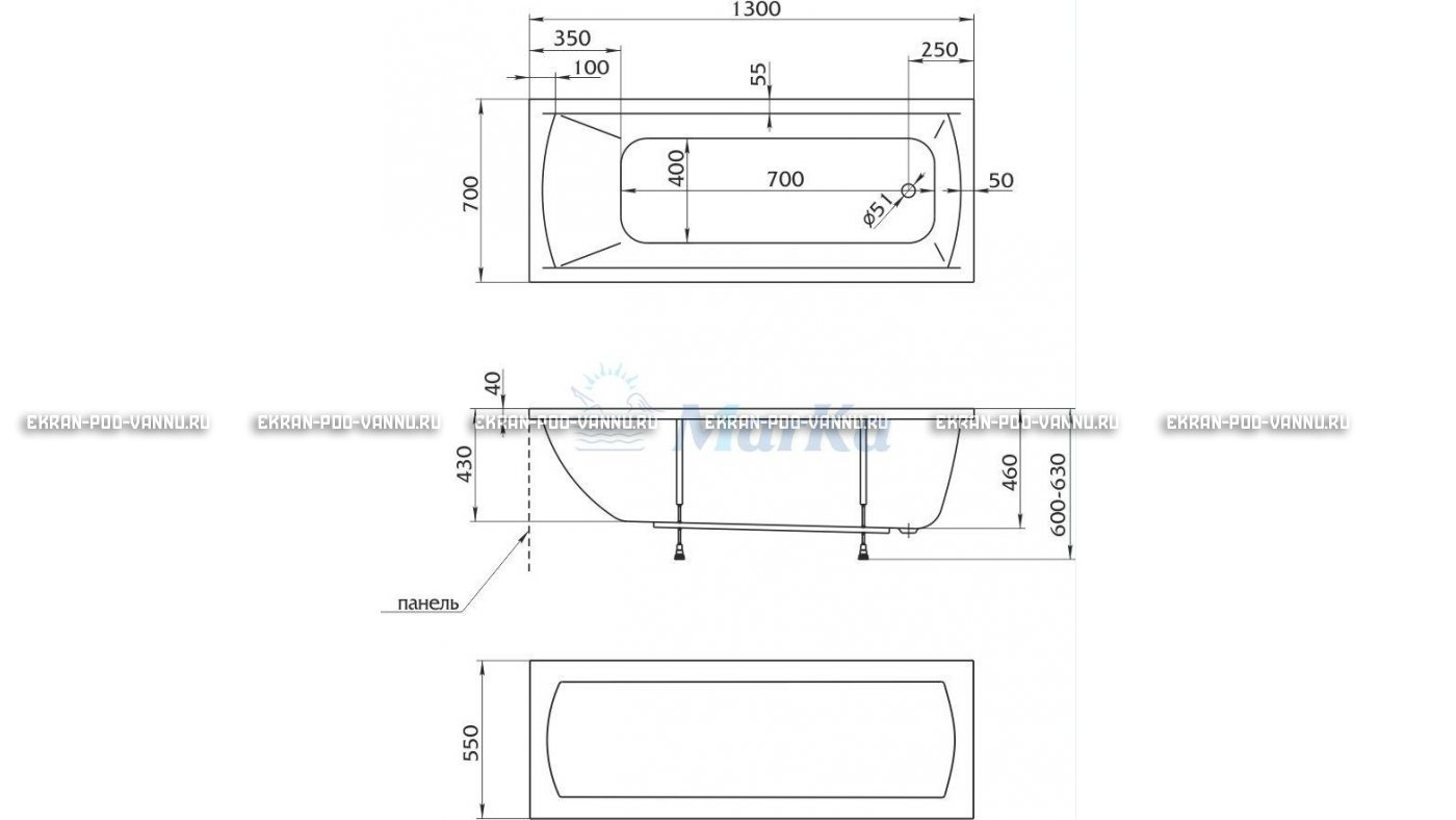 Акриловая ванна 1MarKa Modern 130x70 – купить по цене 8620 руб. в интернет-магазине в городе Екатеринбург картинка 16