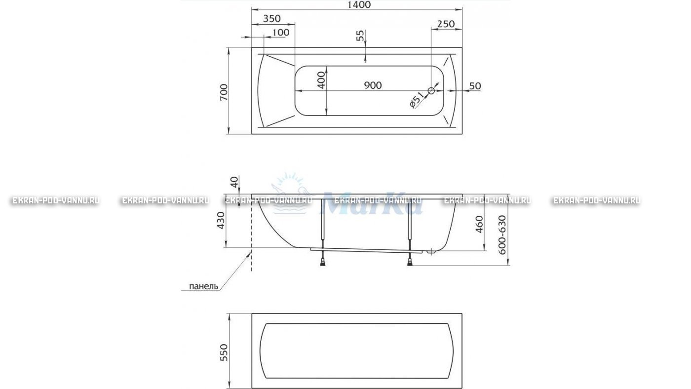 Акриловая ванна 1MarKa Modern 140x70 – купить по цене 8910 руб. в интернет-магазине в городе Екатеринбург картинка 16