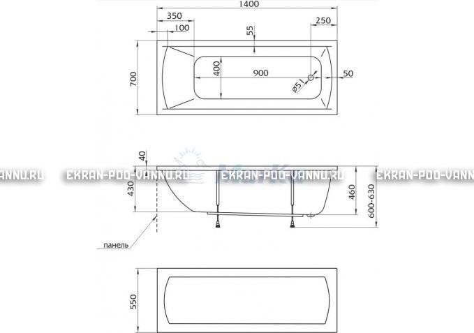 Акриловая ванна 1MarKa Modern 140x70 – купить по цене 8910 руб. в интернет-магазине в городе Екатеринбург картинка 5