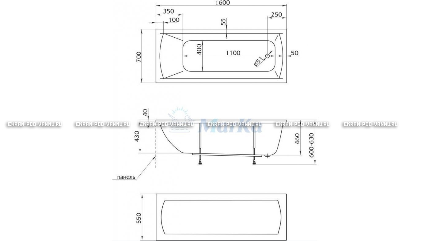 Акриловая ванна 1MarKa Modern 160x70 – купить по цене 9410 руб. в интернет-магазине в городе Екатеринбург картинка 16