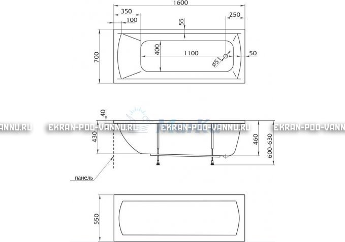 Акриловая ванна 1MarKa Modern 160x70 – купить по цене 9410 руб. в интернет-магазине в городе Екатеринбург картинка 5