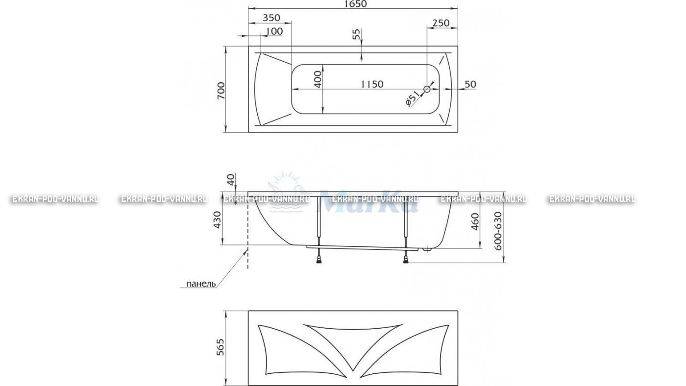 Акриловая ванна 1MarKa Modern 165x70 – купить по цене 9810 руб. в интернет-магазине в городе Екатеринбург картинка 16