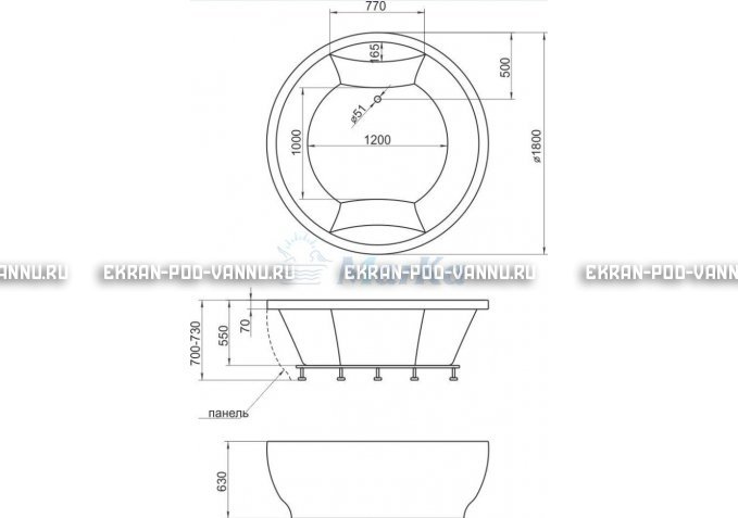 Акриловая ванна 1MarKa Omega 180x180  – купить по цене 42450 руб. в интернет-магазине в городе Екатеринбург картинка 4
