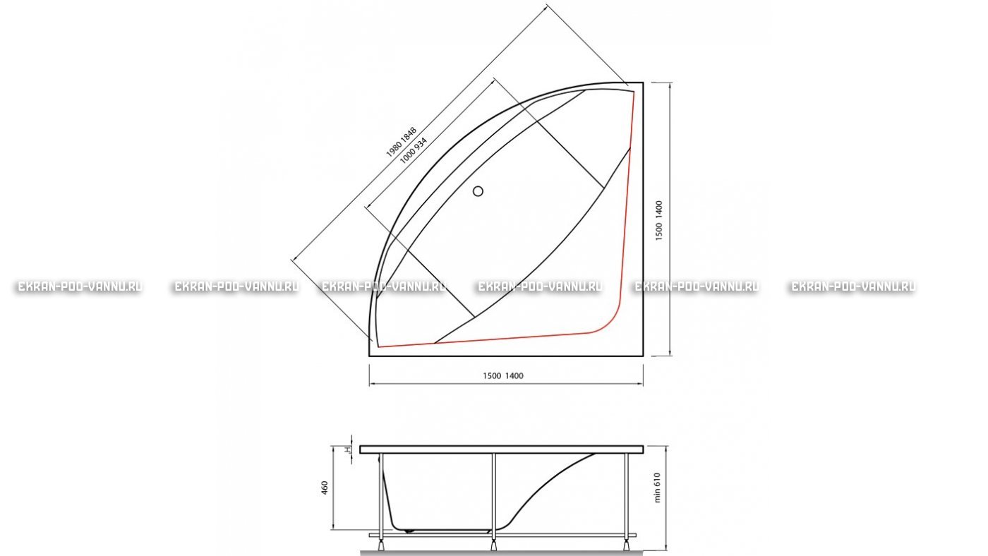 Акриловая ванна Vayer Boomerang 140x140 – купить по цене 53070 руб. в интернет-магазине в городе Екатеринбург картинка 15