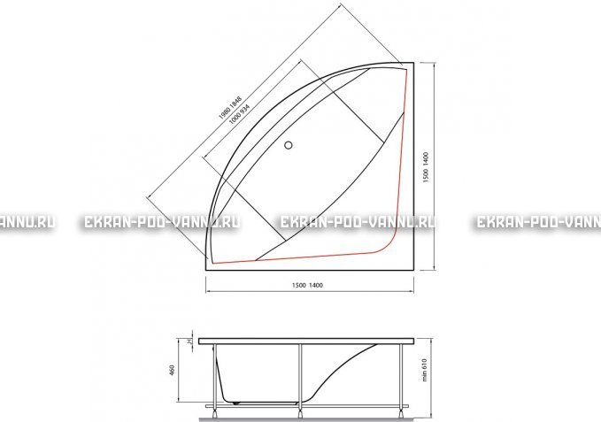 Акриловая ванна Vayer Boomerang 140x140 – купить по цене 53070 руб. в интернет-магазине в городе Екатеринбург картинка 4