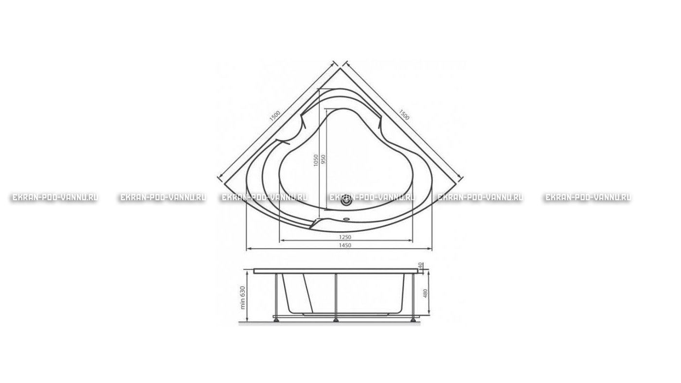 Акриловая ванна Vayer Kaliope 150x150 – купить по цене 42550 руб. в интернет-магазине в городе Екатеринбург картинка 16