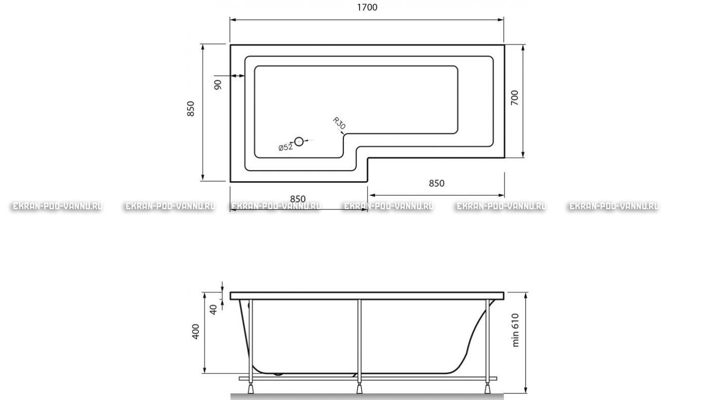 Акриловая ванна Vayer Options 170х70/85 – купить по цене 24110 руб. в интернет-магазине в городе Екатеринбург картинка 13